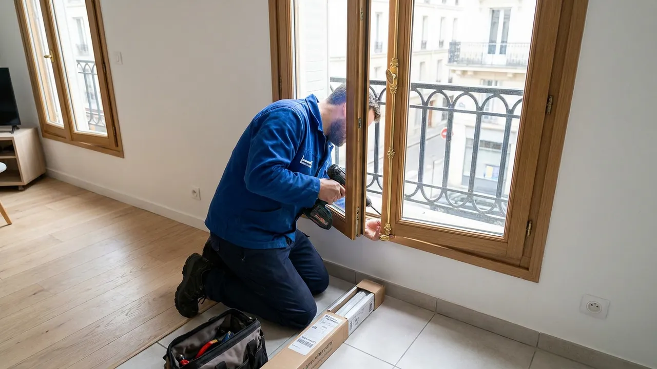 Pose d'une barre de sécurité sur les volets battants d'un pavillon de Bondy